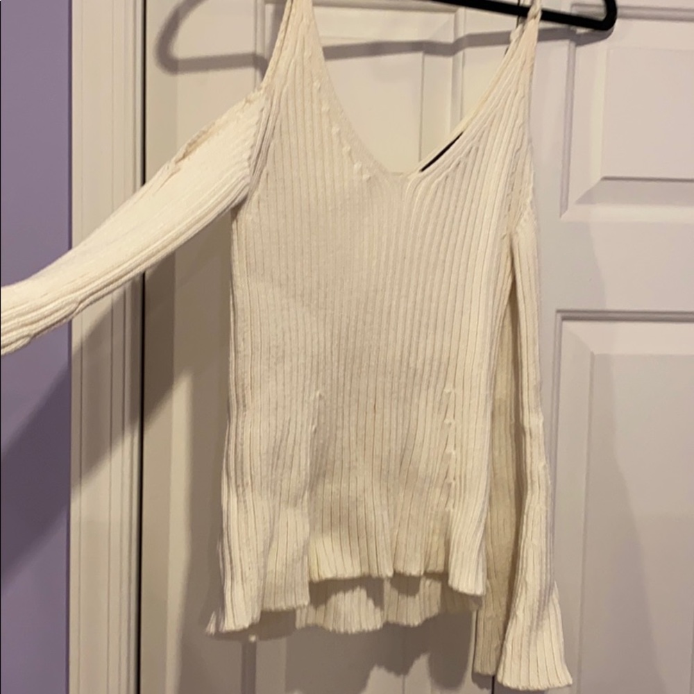 White cold shoulder sweater